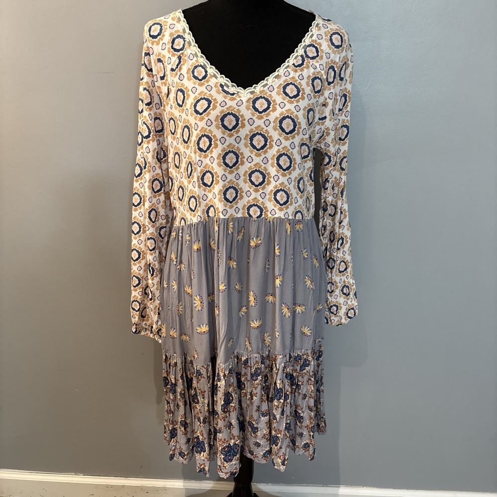 Matilda Jane Patchwork Tiered Peasant Knee Hi Dress Sz M Boho Cottagecore